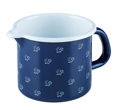 Riess, 0038-074, Schnabeltopf 9, COUNTRY - DIRNDL, Durchmesser 9 cm, Höhe 8.5 cm, Inhalt 0.5 Liter, Emaille, blau/weiß, Induktion im Sale